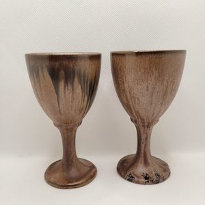 Blue Mountain Redware Classic Pottery Pair of Mocha Glazed Wine Goblets